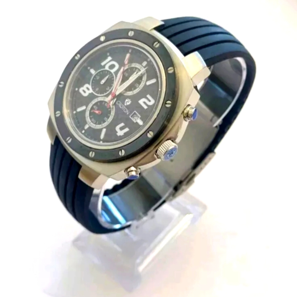 CROTON Men's CC311171BSBK QUARTZ CHronograoh Black Rubber Watch